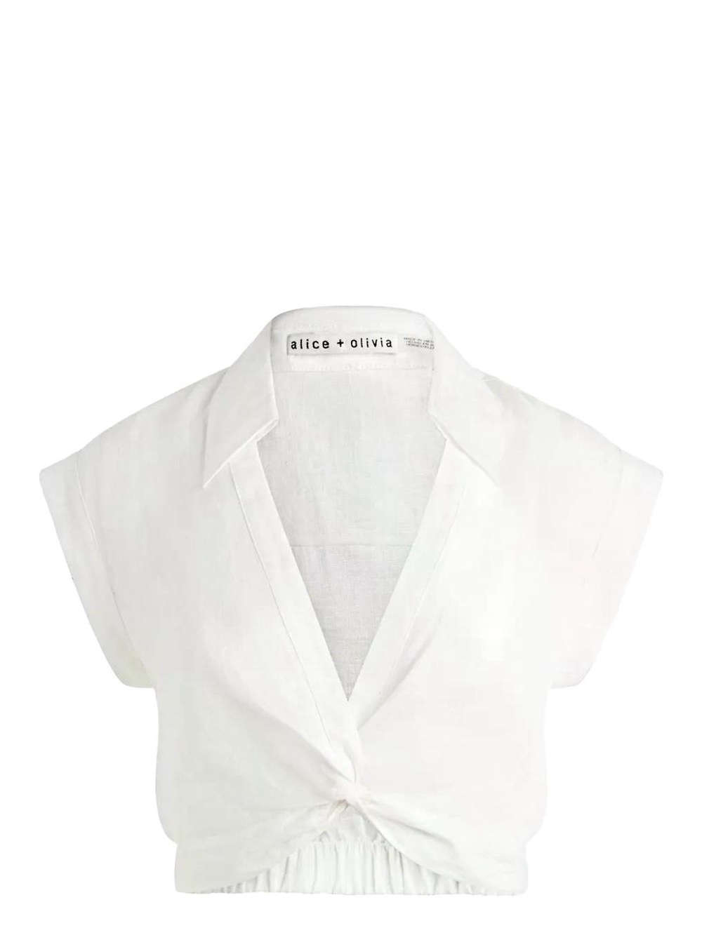 Alice + Olivia White Twisted V-Neck Cropped Blouse